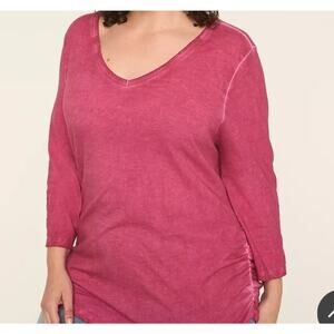 Lane Bryant 3/4-Sleeve Side Ruched Knit Top Plus Size 18/20 Pink (Sangria) NWT